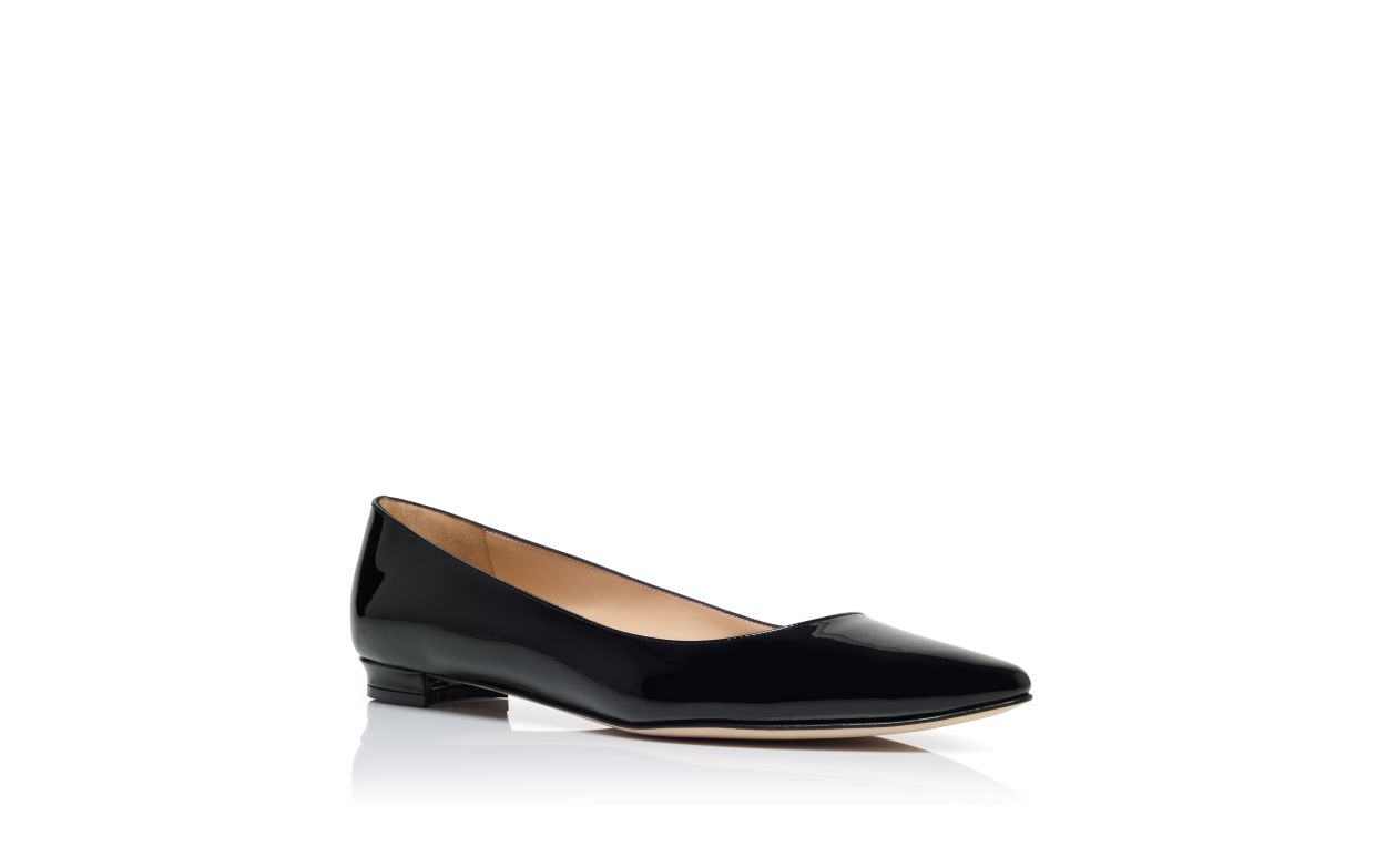 Black Patent Leather Pointed Toe Flat Pumps - 3