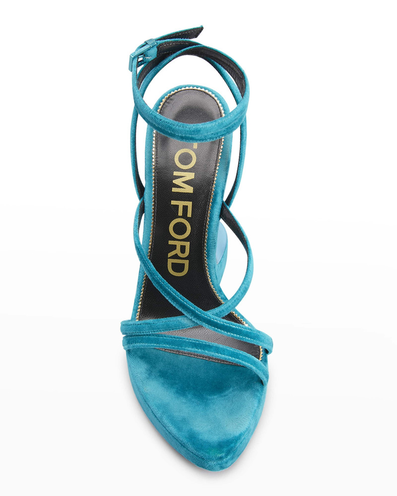 Velvet Ankle-Strap Wedge Sandals 6