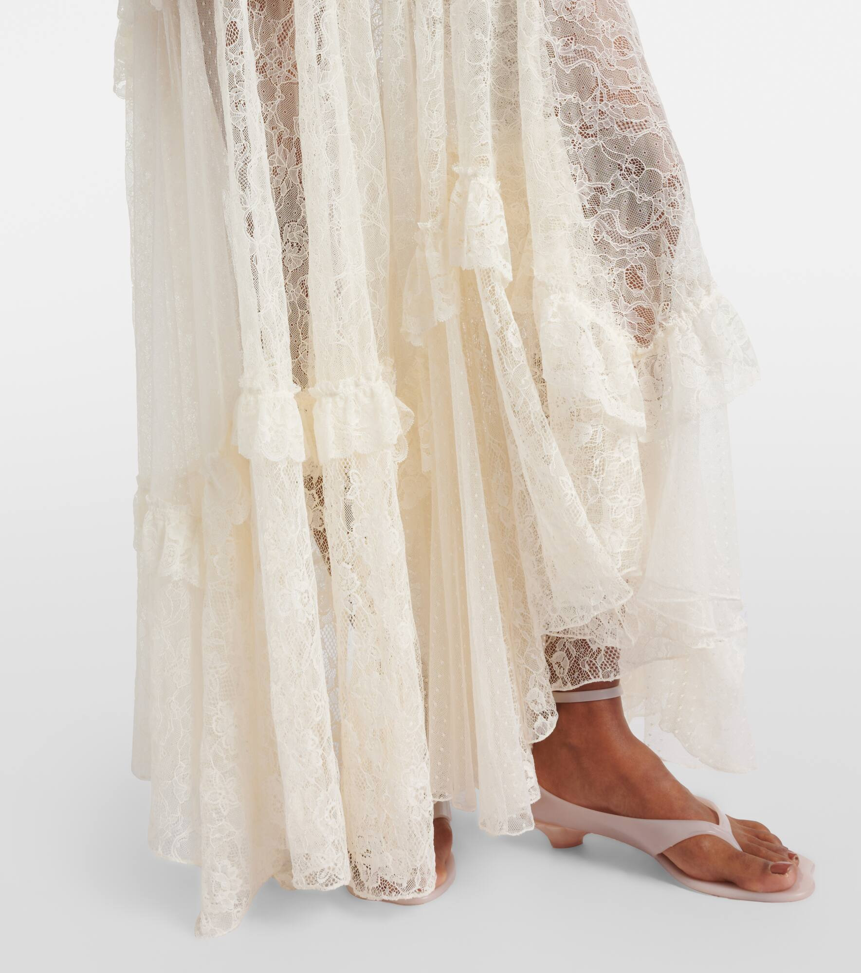 Ruffled sheer lace maxi dress - 5