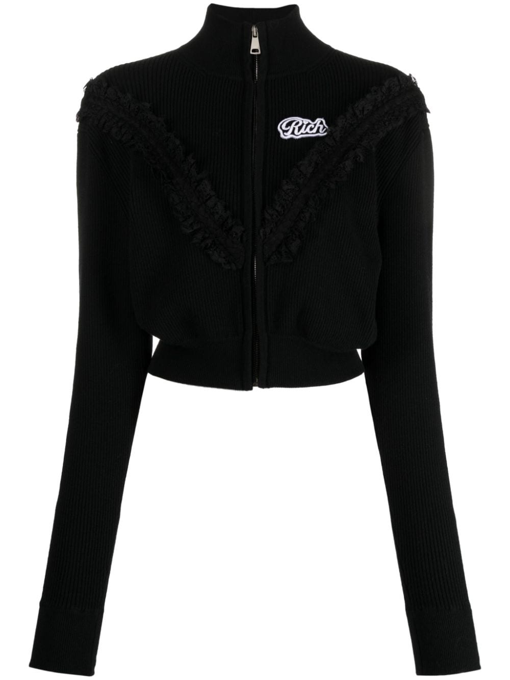 lace-trim cropped cardigan - 1