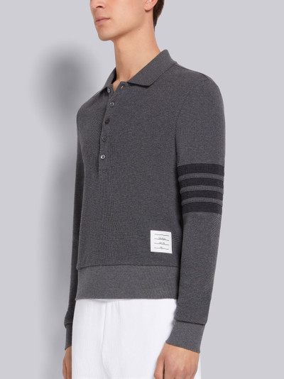 Thom Browne Dark Grey Compact Waffle Rib Cuff 4-Bar Long Sleeve Polo outlook