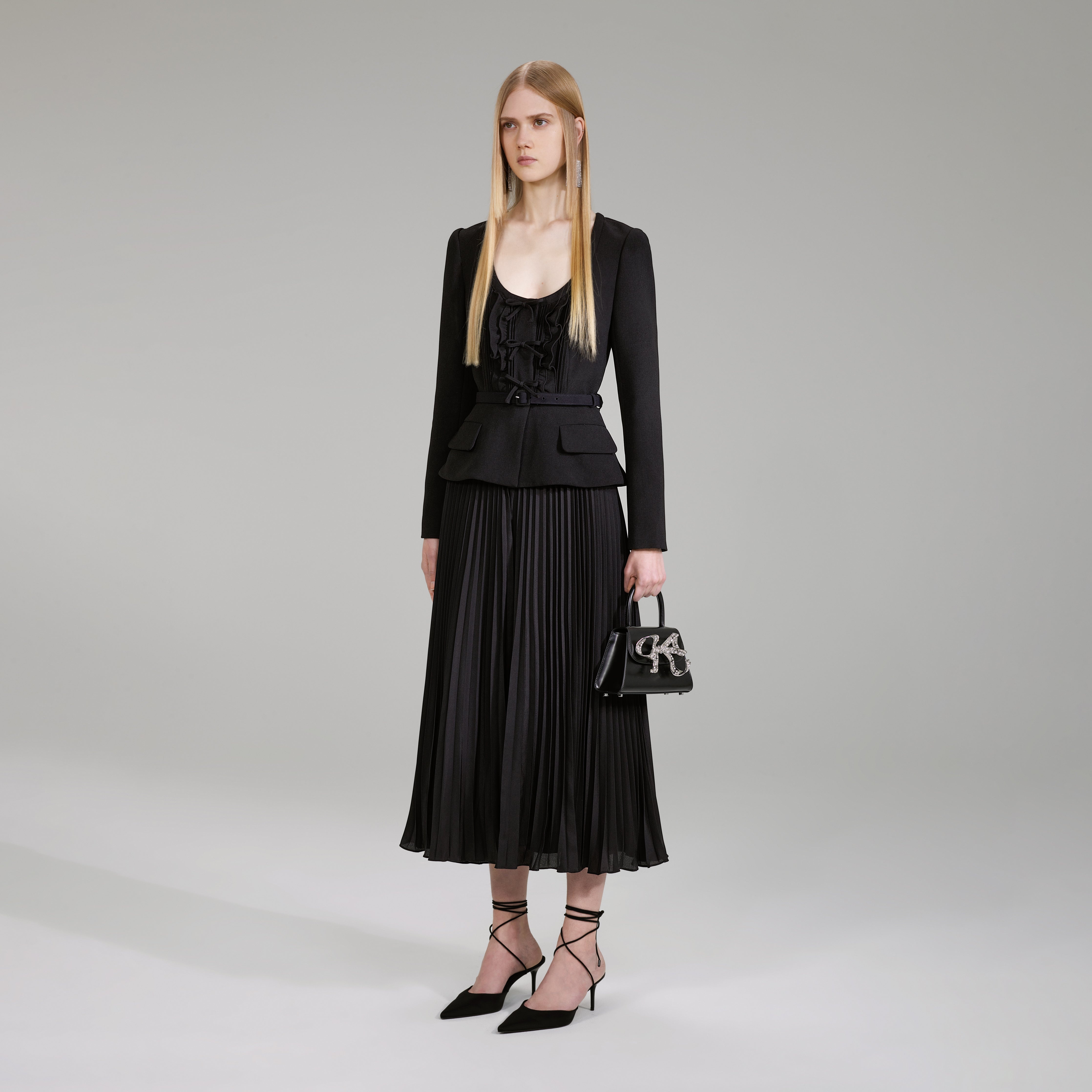 Black Crepe And Chiffon Midi Dress - 2