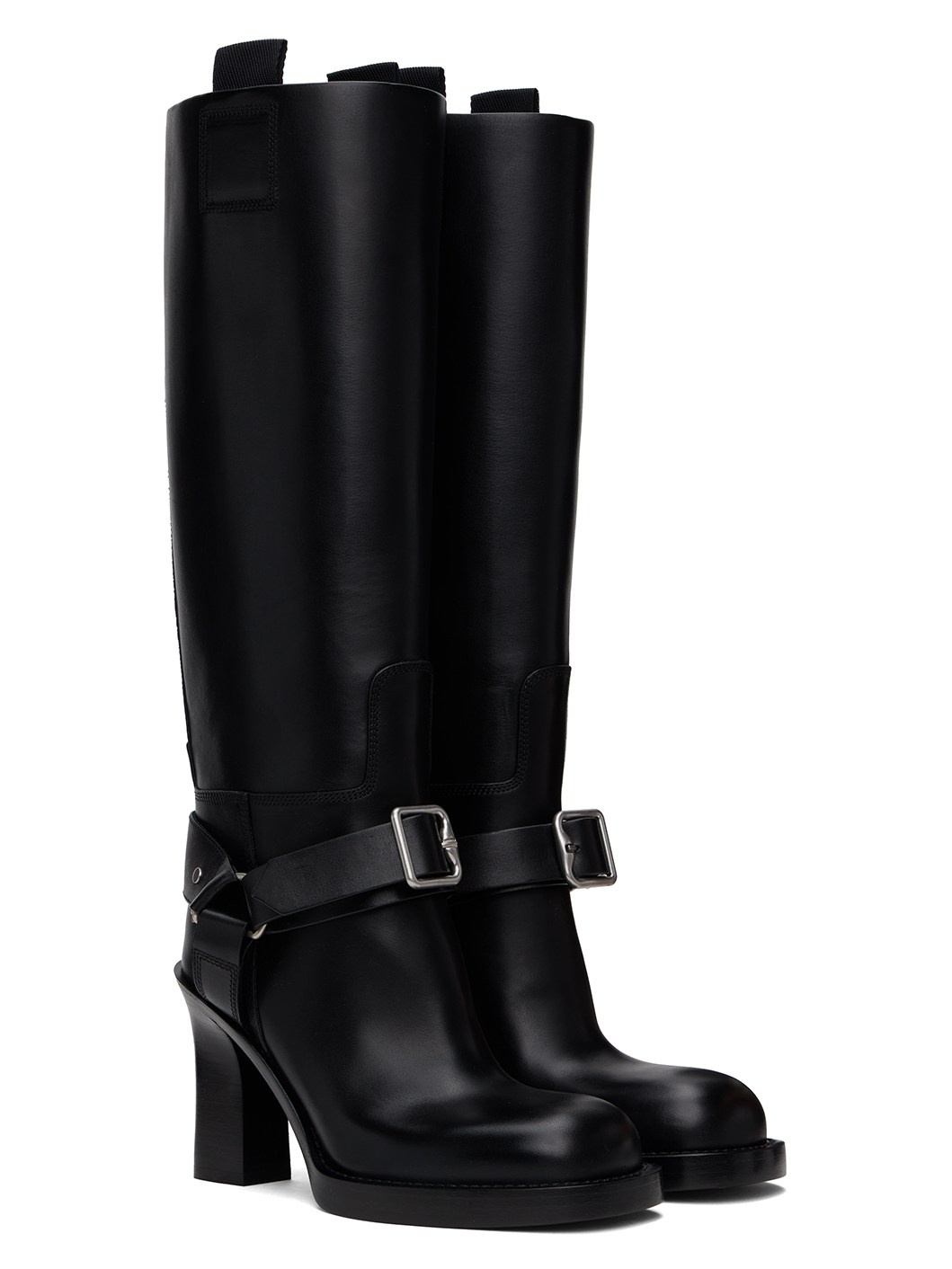 Black Leather Stirrup High Boots - 4