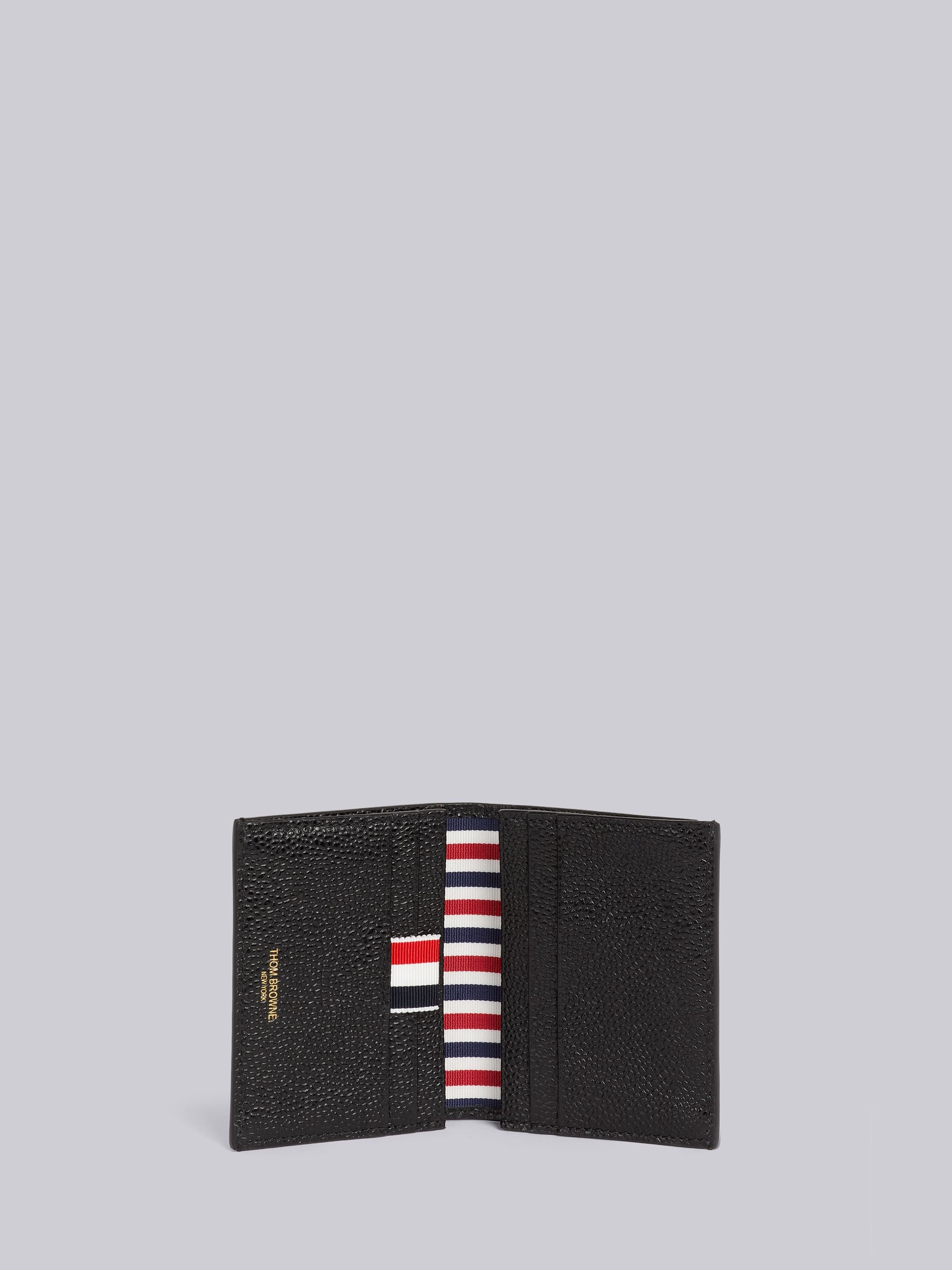 Black Pebble Grain Leather Debossed 4-Bar Double Card Holder - 3