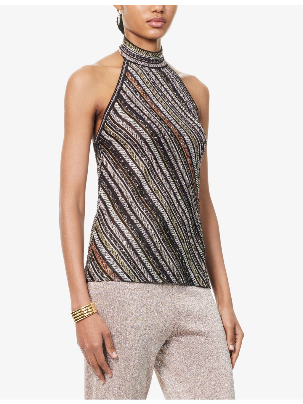 Halterneck Embellished Stretch-Woven Top - 3