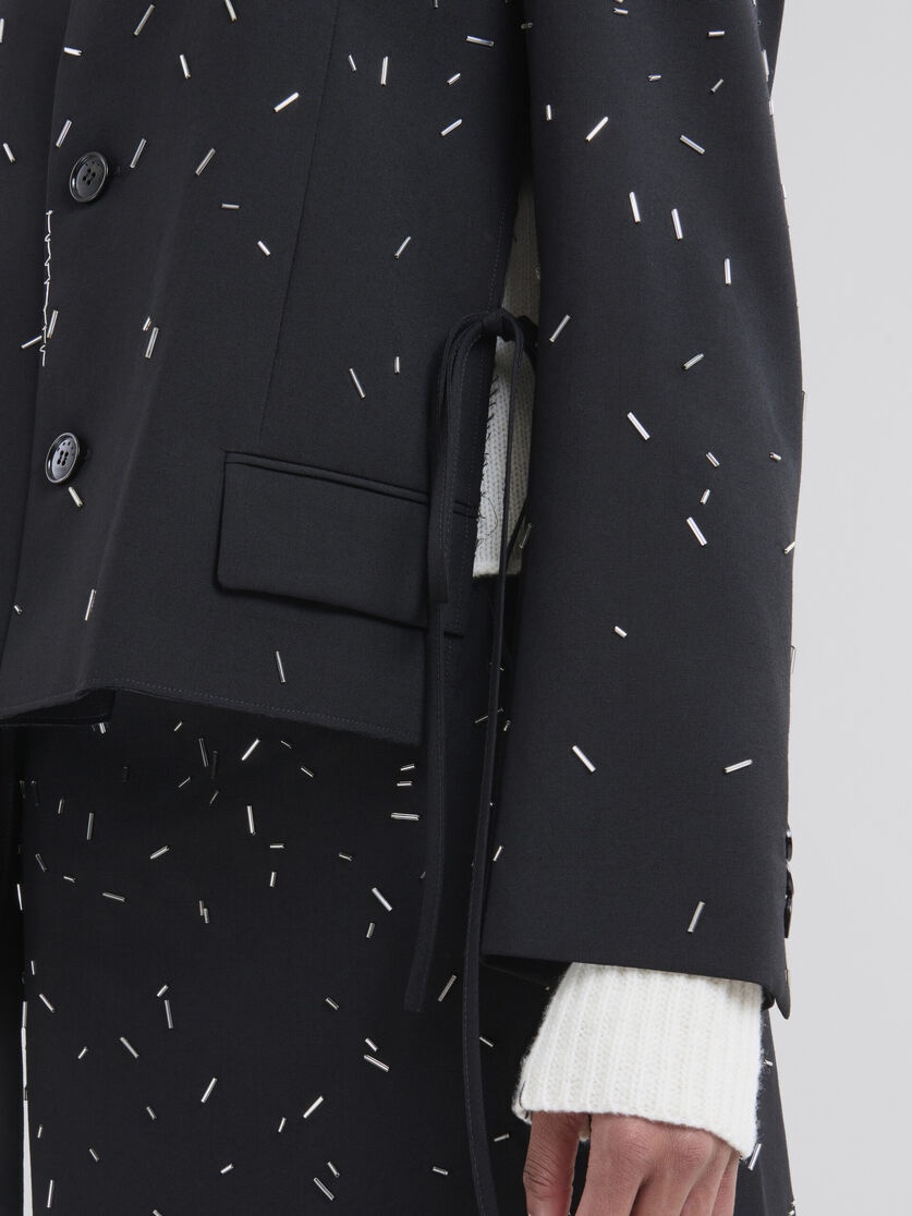 BLACK WOOL JACKET WITH TINTED PEARL EMBELLISHMENT - 5