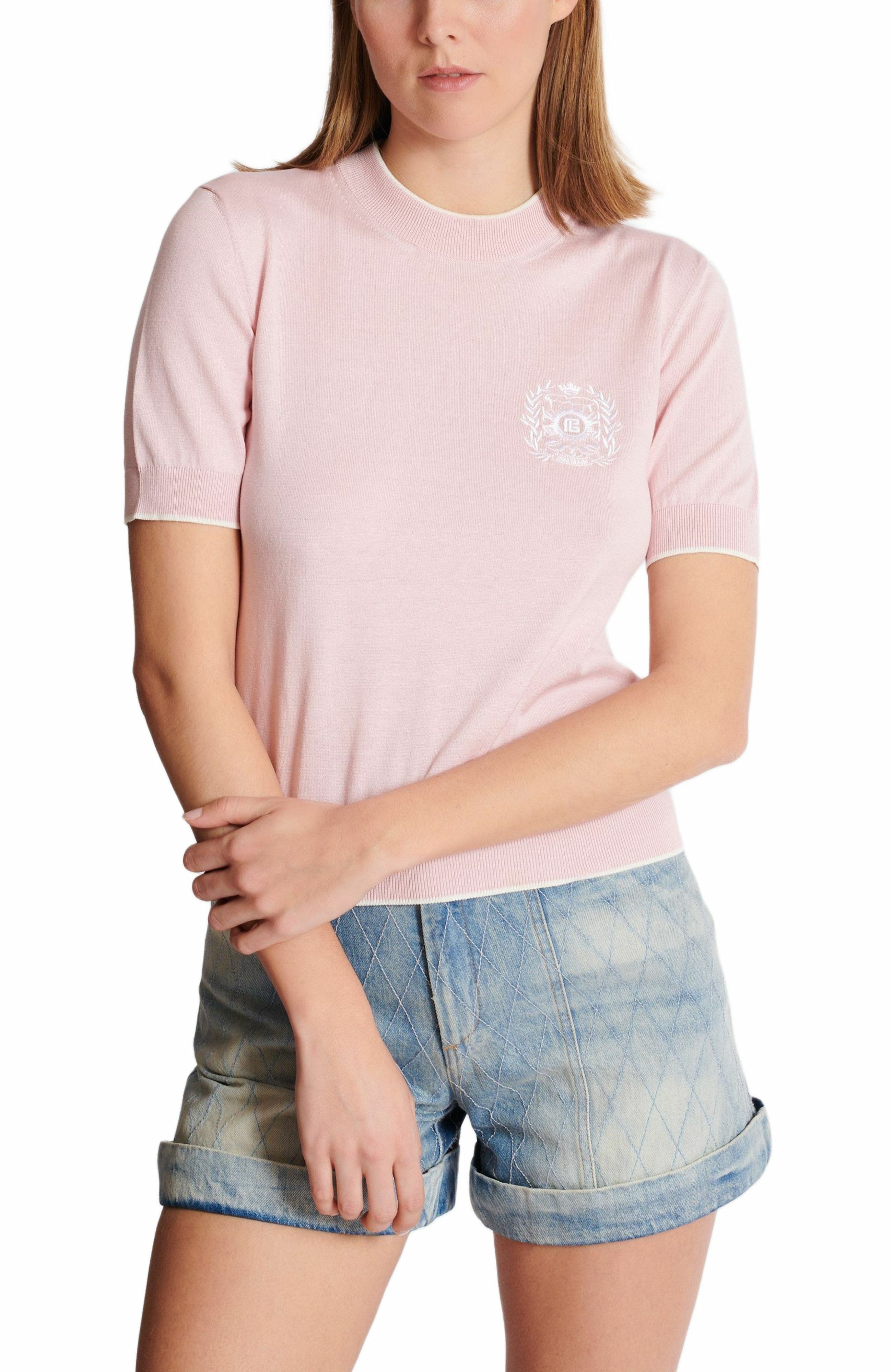 Balmain Emblème-embroidered knit top in Pink at Nordstrom - 5
