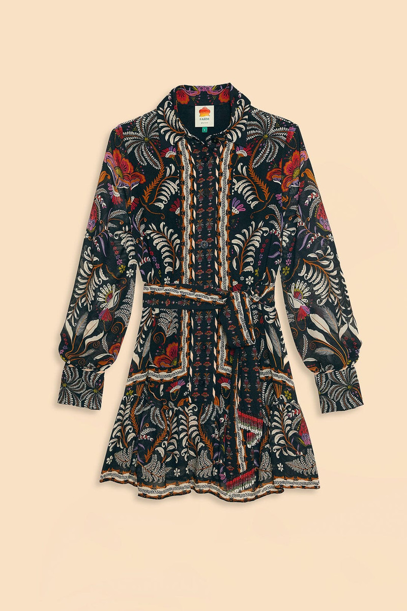 Black Classic Garden Long Sleeve Mini Dress 3
