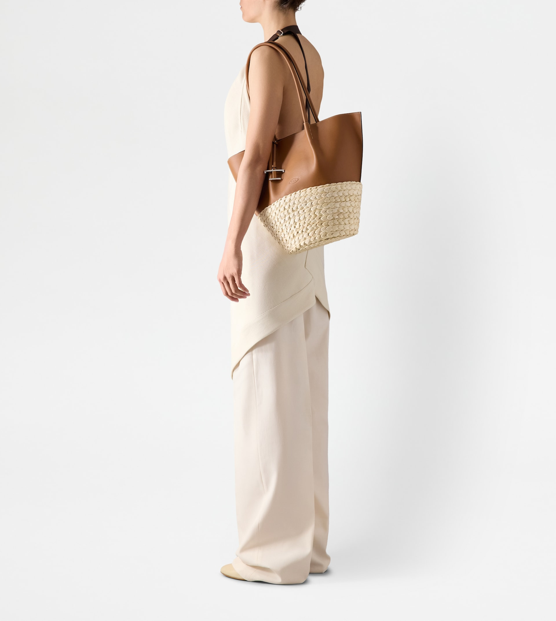 SHOPPING BAG IN STRAW AND LEATHER MEDIUM - BROWN, NATURAL - 7