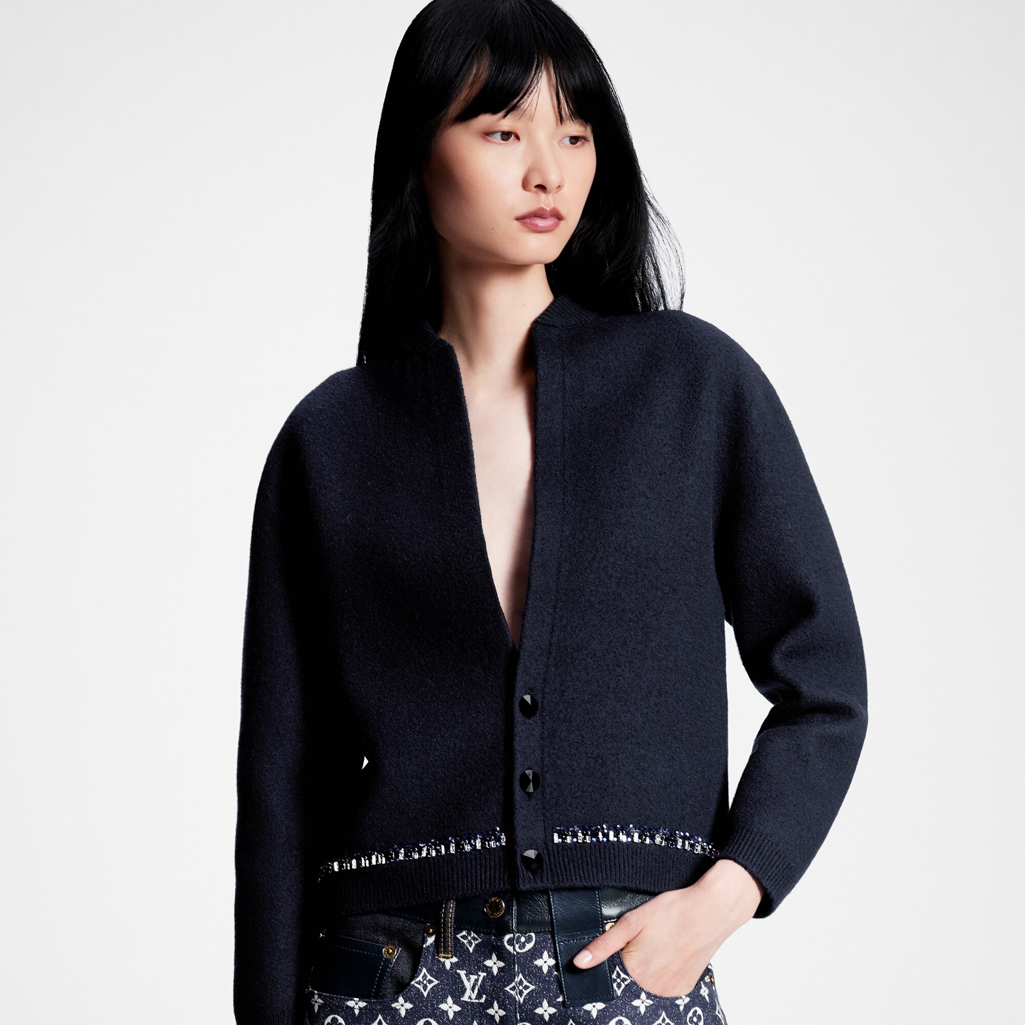 Beaded Trim Knit Cardigan - 2