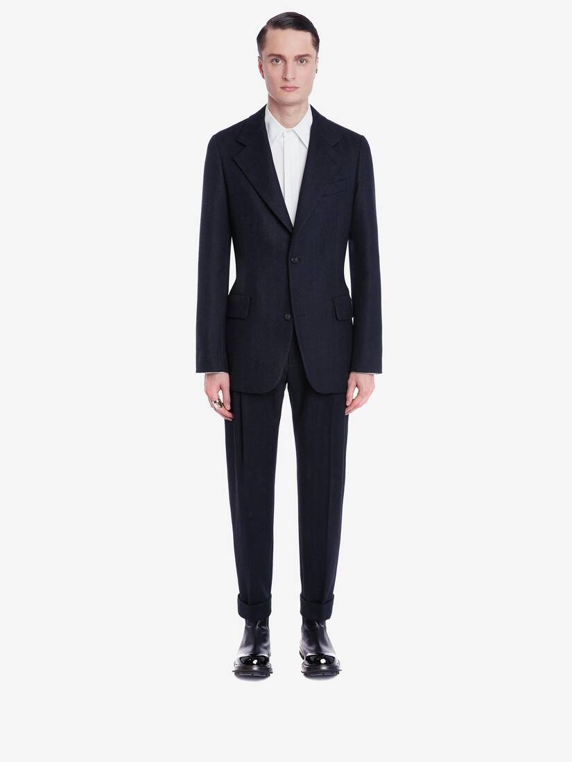 Herringbone Tailored Single-breasted Jacket in Charcoal - 2