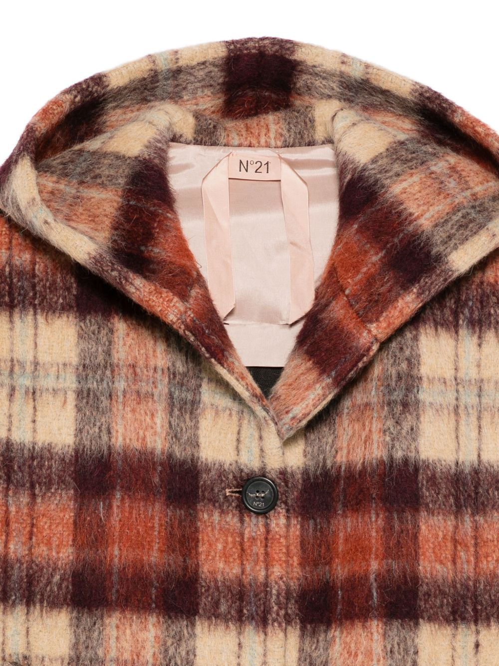 hooded checked coat - 3
