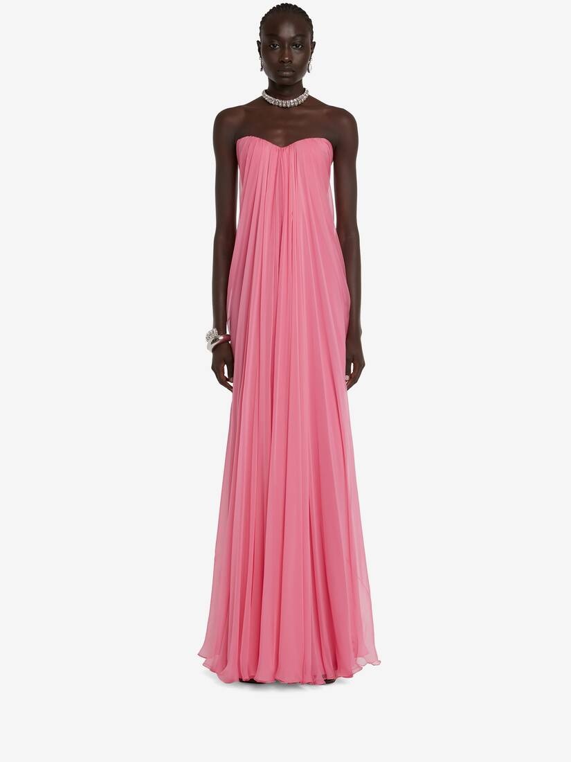 hot pink long dress formal Strapless Hot Pink Satin Long Prom Dress, Hot Pink Formal Graduation  Evening Dresses A1880 main image 0