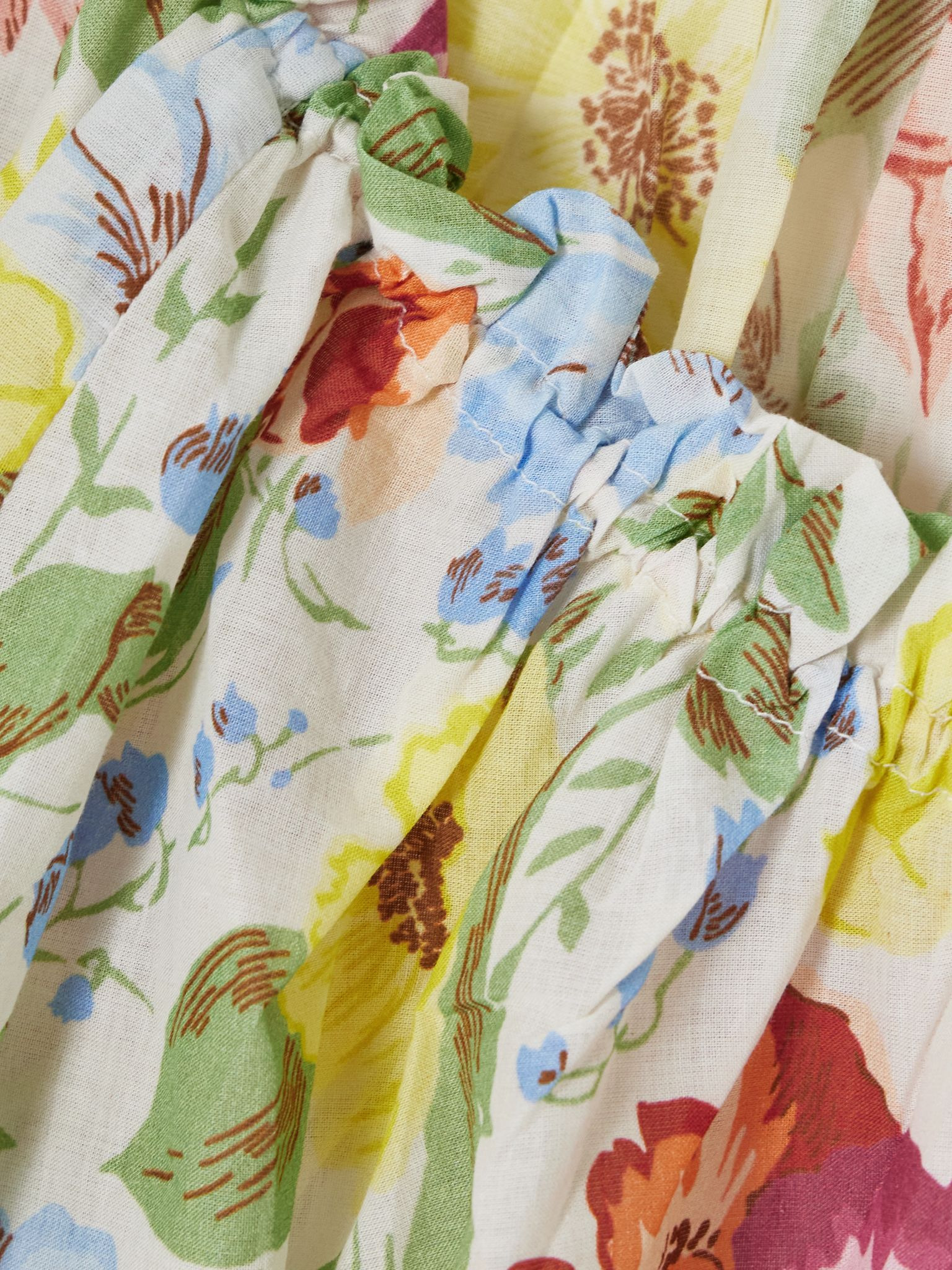 Inez gathered floral-print organic cotton-voile blouse Green - 5