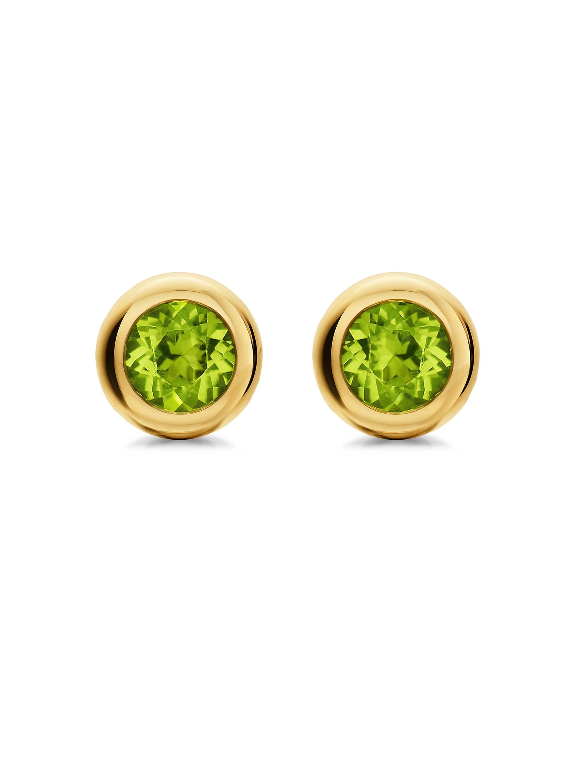 Women's Bezel Set Stud Earrings in 18K Yellow Gold - Peridot - 1