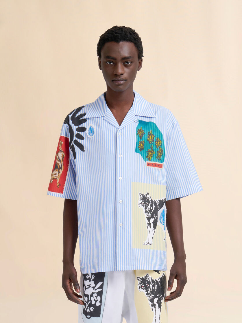 LIGHT BLUE STRIPED POPLIN BOWLING SHIRT - 2