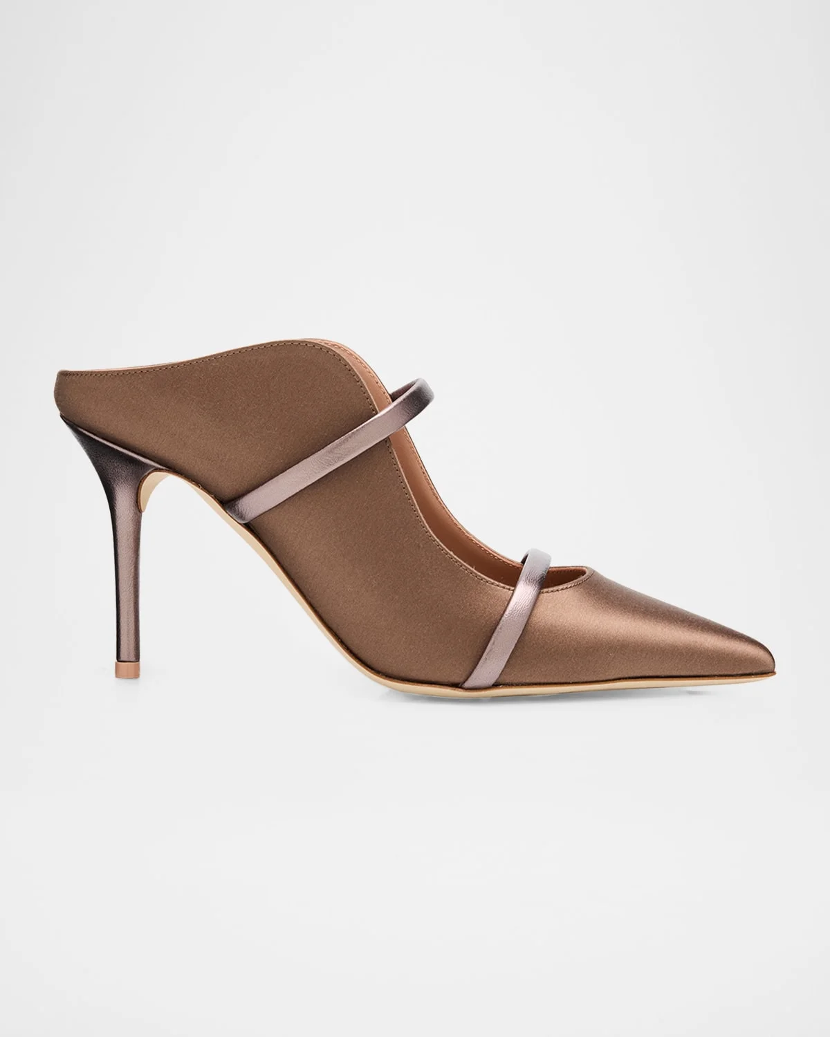 85mm Maureen Satin Mules with Double Metallic Nappa Leather Straps - 1