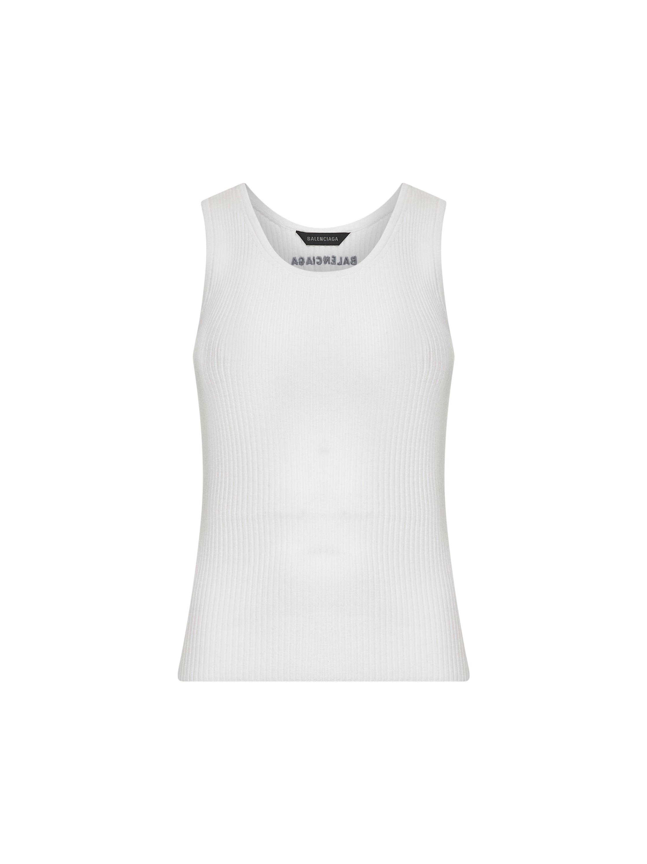 White ribbed wool knit tank top - 1