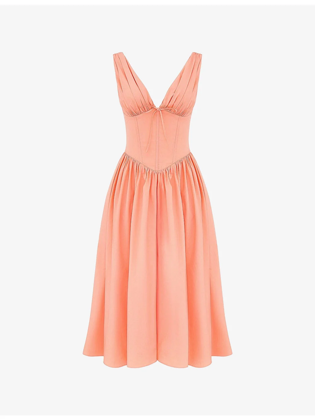 Emmelina plunge-neck corset stretch cotton-blend midi dress - 1