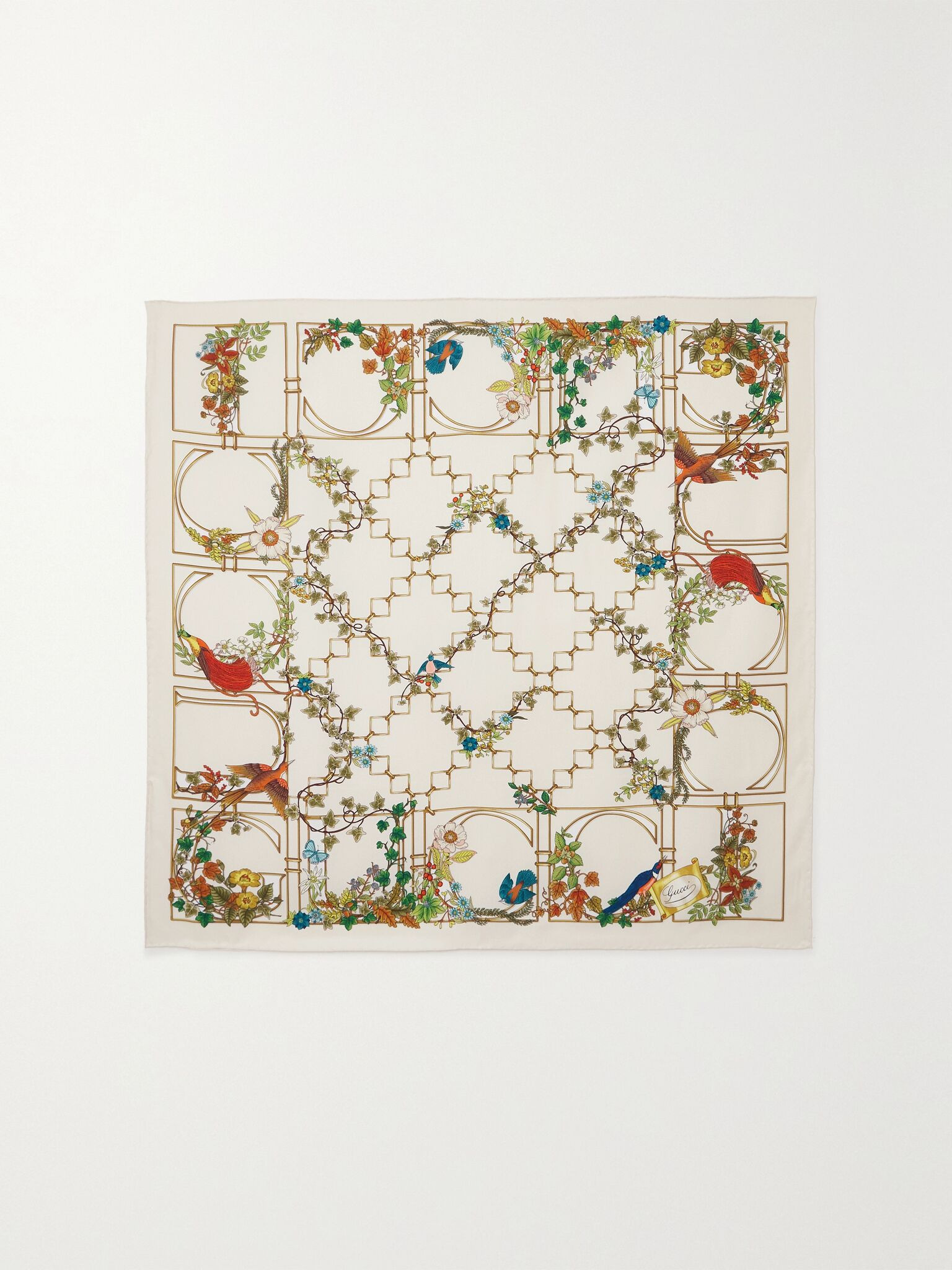 Printed silk-twill scarf Ivory - 1