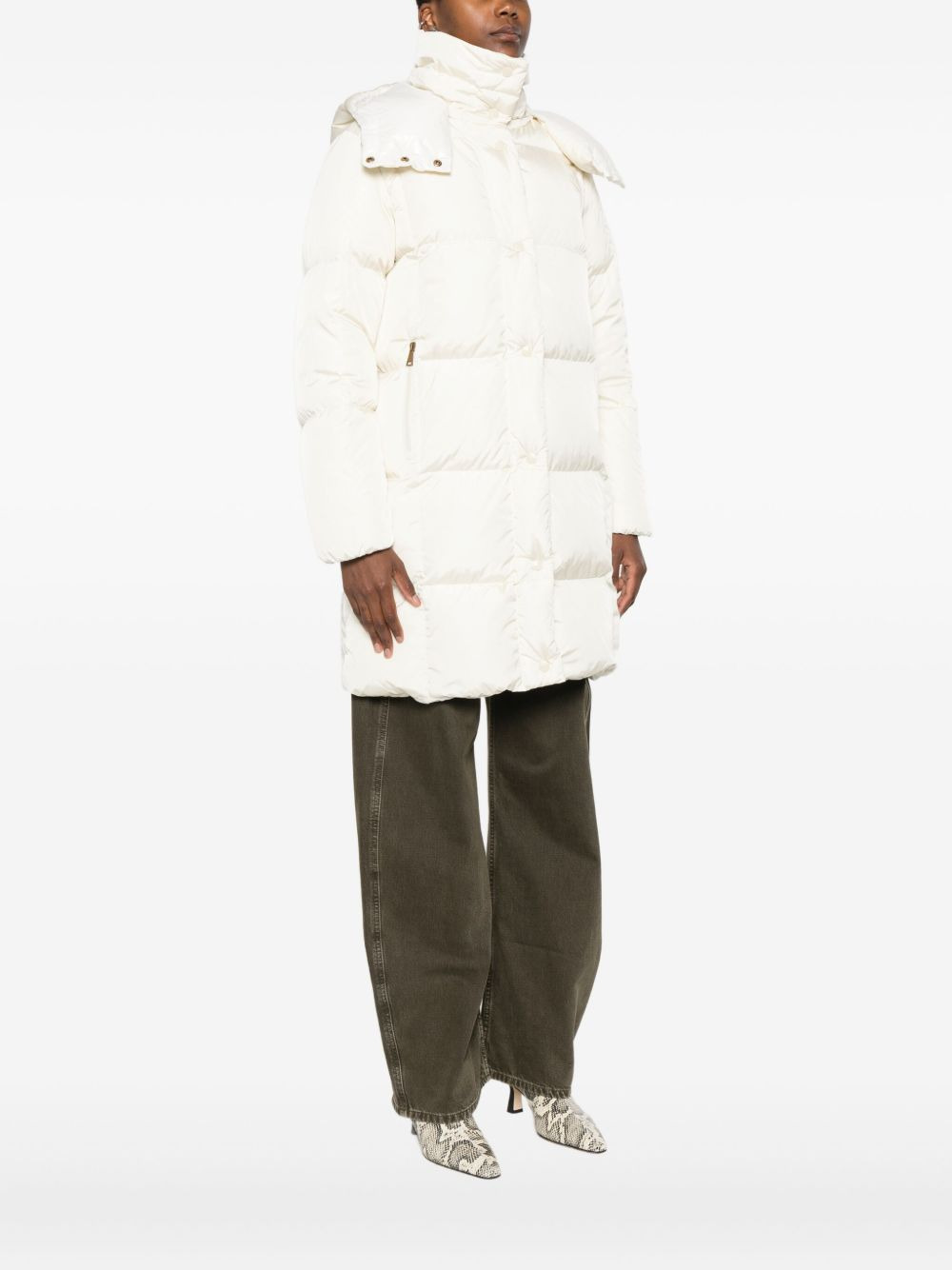 quilted hooded single-breasted coat - 3