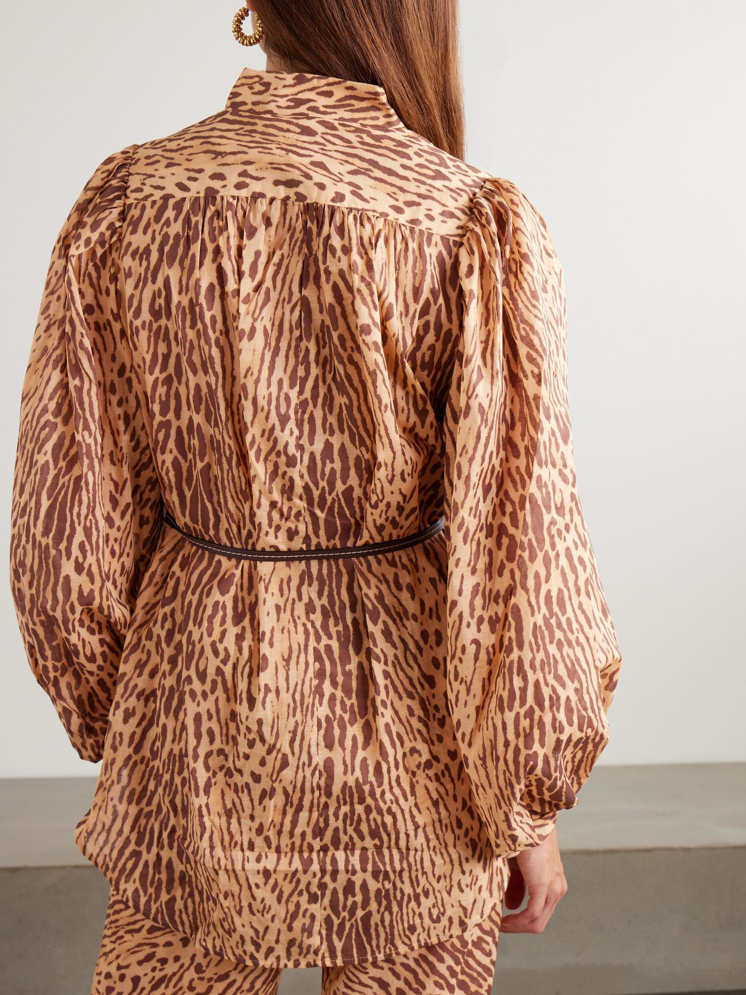 Cascadian belted leopard-print cotton-voile tunic Leopard print - 3