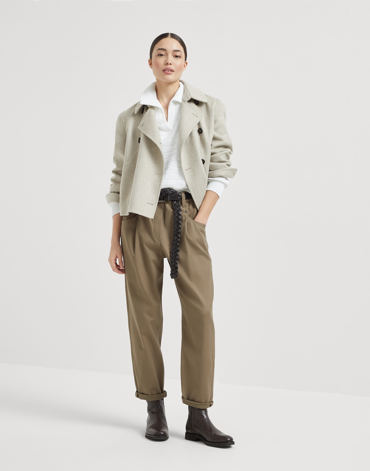 Stretch cotton cover baggy pull-on trousers with shiny bartack - 4