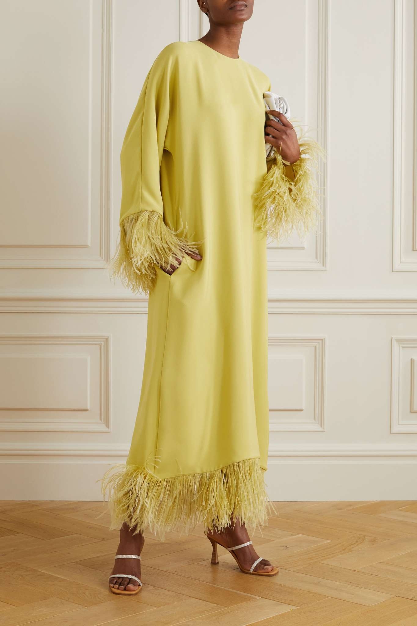 Feather-trimmed silk-crepe maxi dress - 2