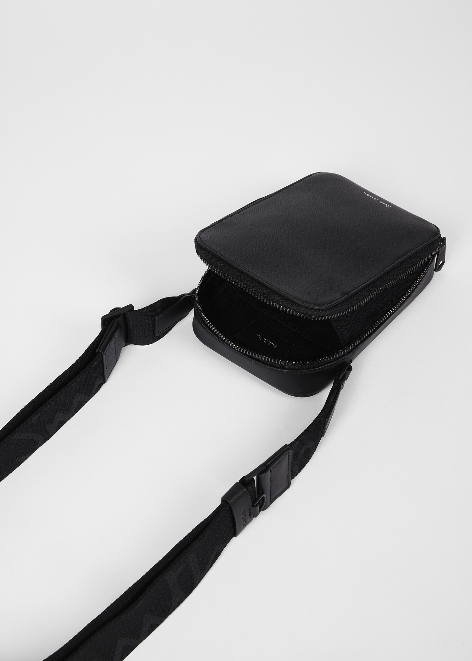 Black Straw-Grain Embossed Leather Flight Bag - 3