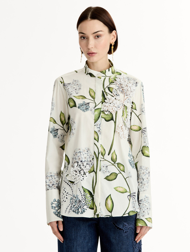 Oscar de la Renta PORCELAIN FLOWER COTTON POPLIN BLOUSE outlook