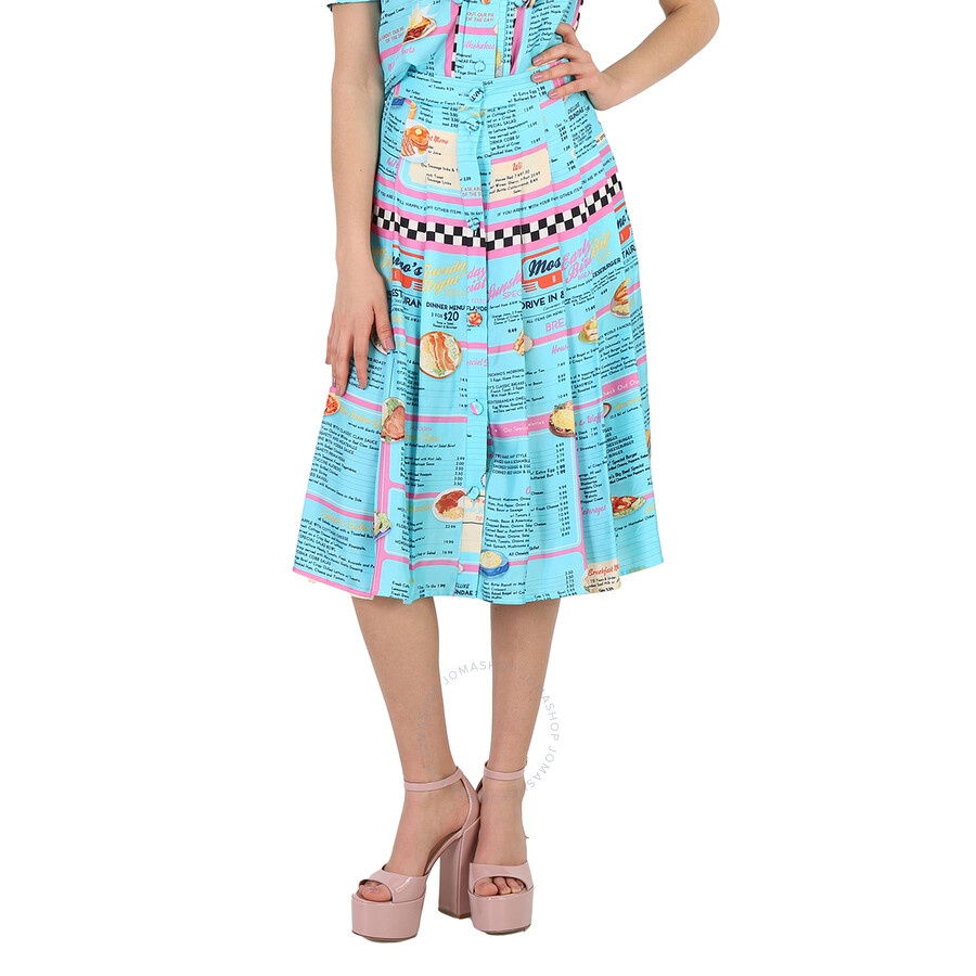 Moschino Ladies Multi Drive In Menu-Printed Pleated Midi Skirt, Brand Size 38 (US Size 4) - 3