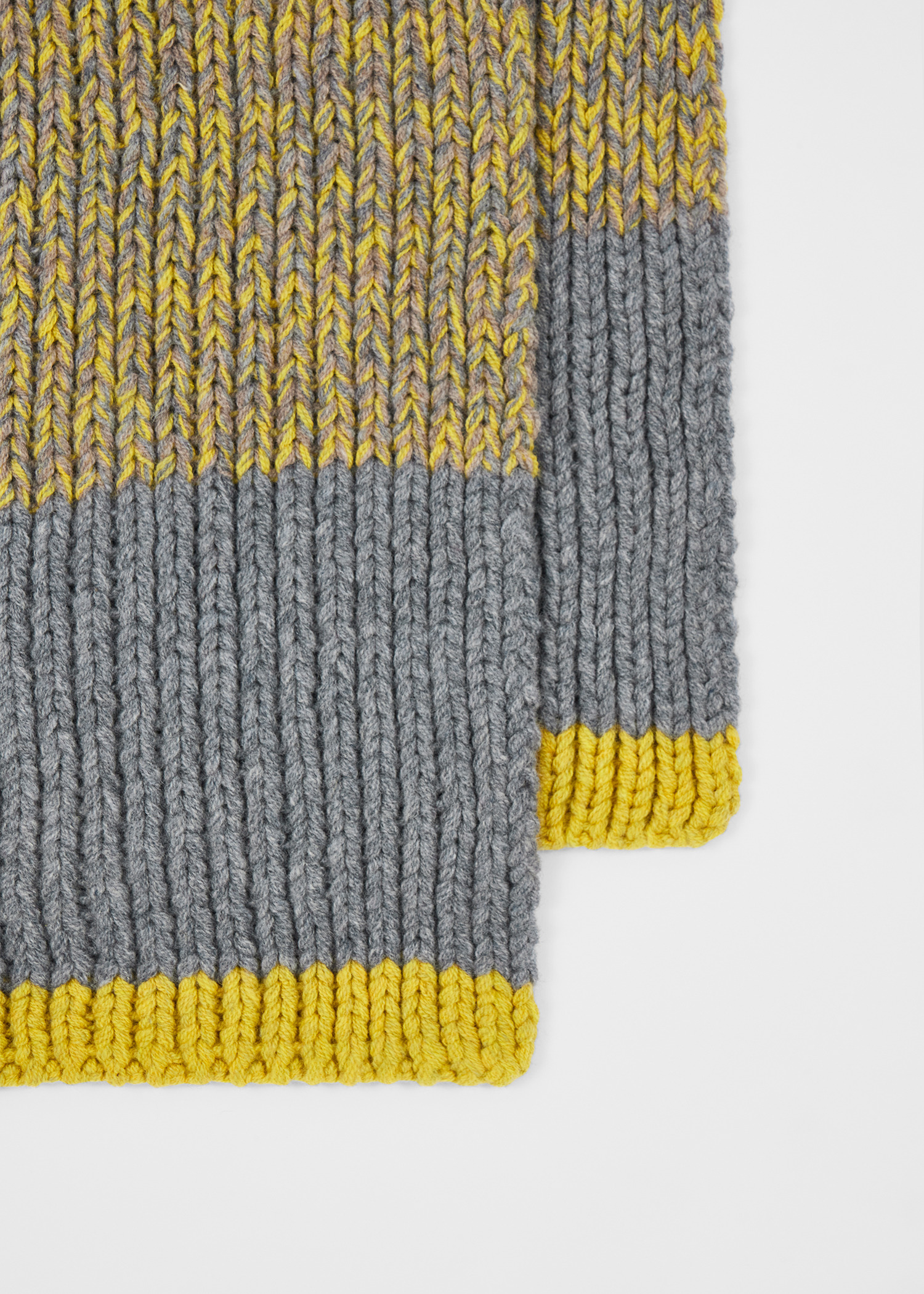 Lambswool Twisted Yarn Grey and Yellow Beanie and Scarf Set - 2