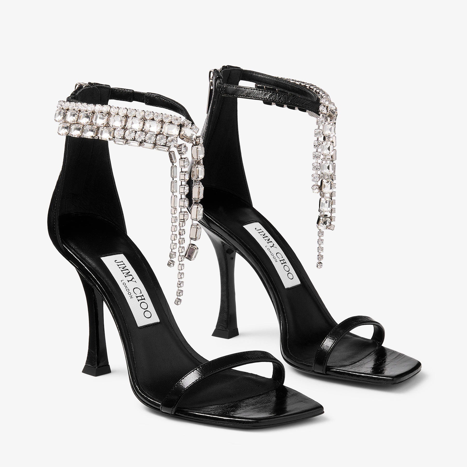 サンダル・ミュール JIMMY CHOO Women Sandals VERITYSANDAL100BYKBLACK Black Verity Sandal 100 | Black Vintage Metallic Leather Sandals
