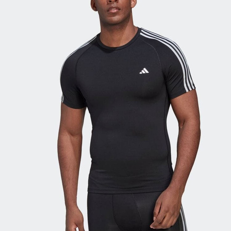 adidas adidas Solid Color Stripe Logo Casual Round Neck Short Sleeve Black T-Shirt HD3525 outlook