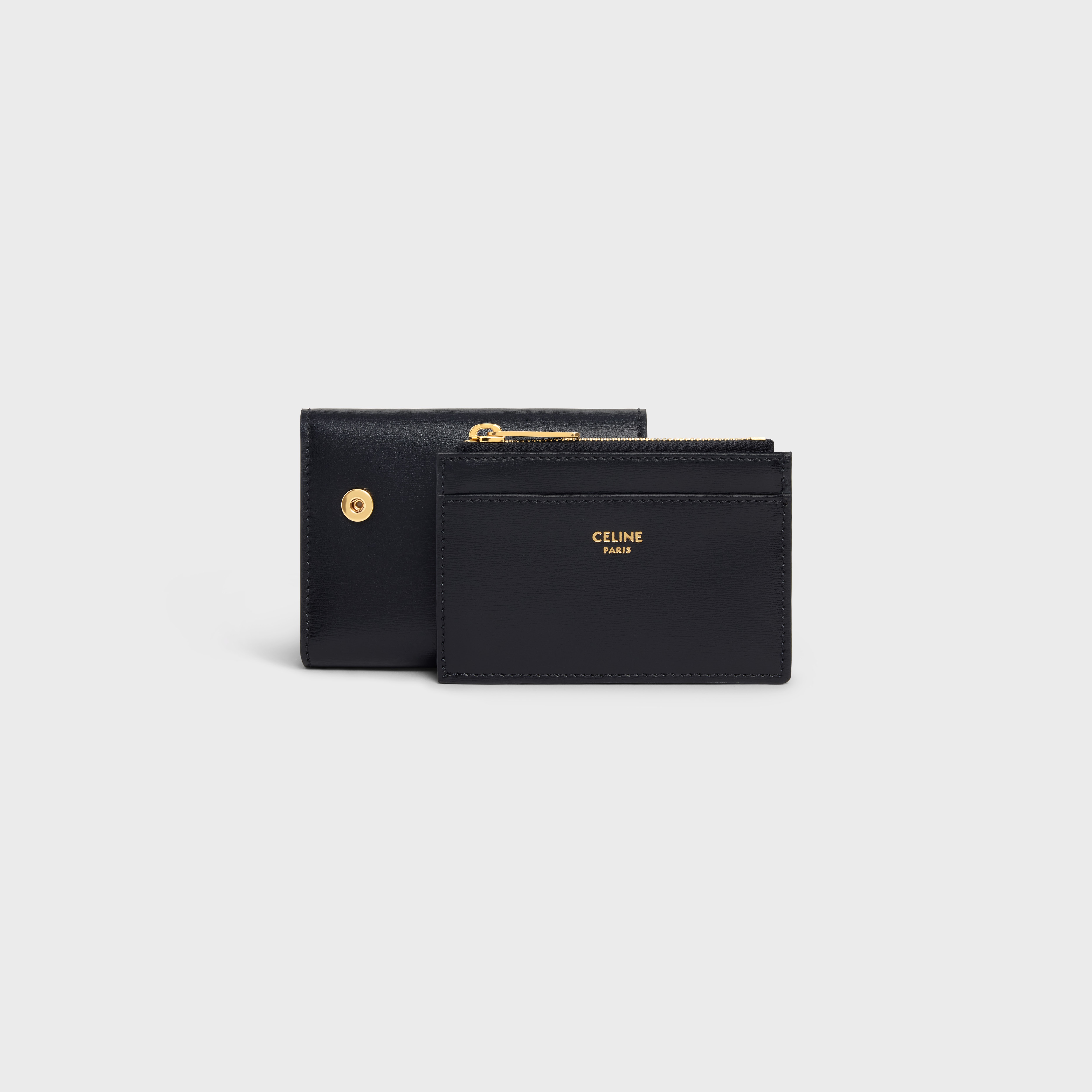 Celine - Triomphe Compact Wallet in Shiny Calfskin Black For Women - 24S