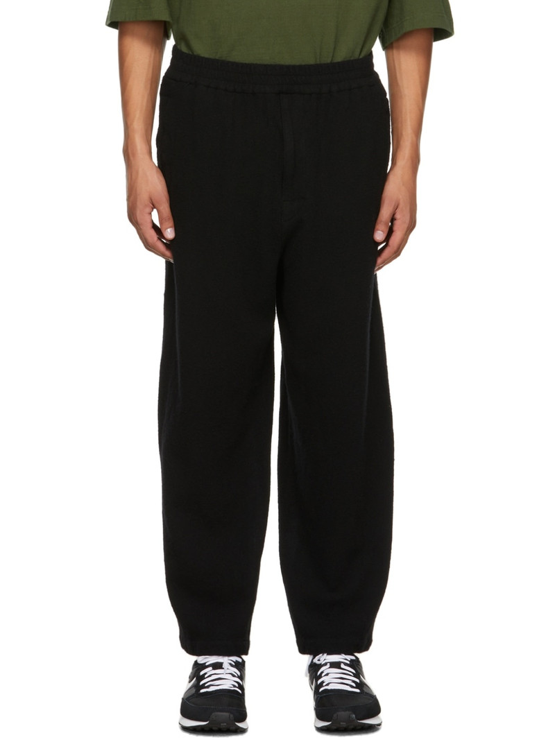 Black Wool Elastic Waist Trousers - 1