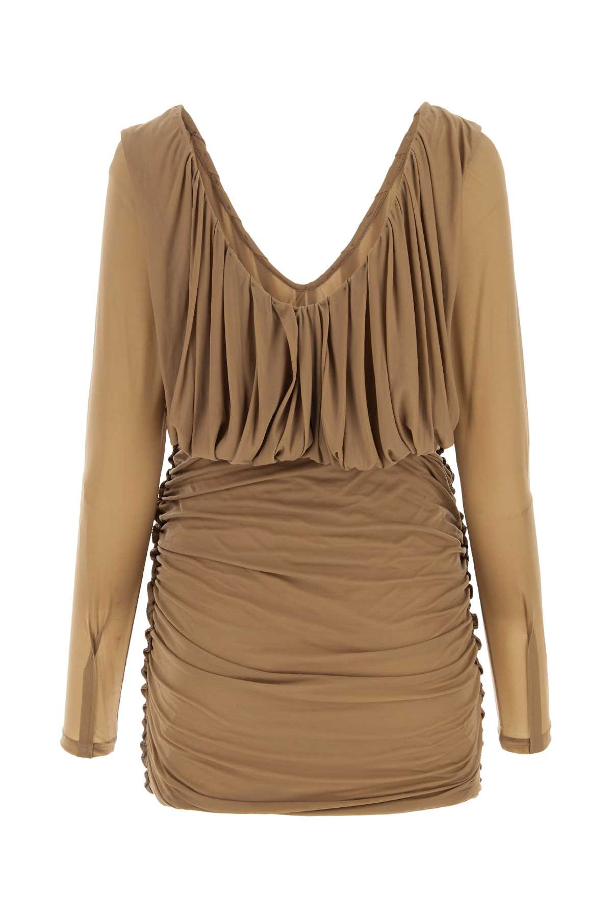 Saint Laurent Women Camel Jersey Mini Dress - 2