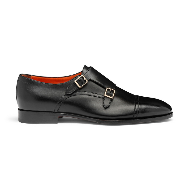 Men's black leather double-buckle shoe 1
