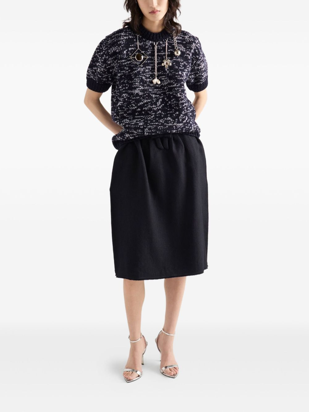 bow-detailed frayed-edge midi skirt - 2
