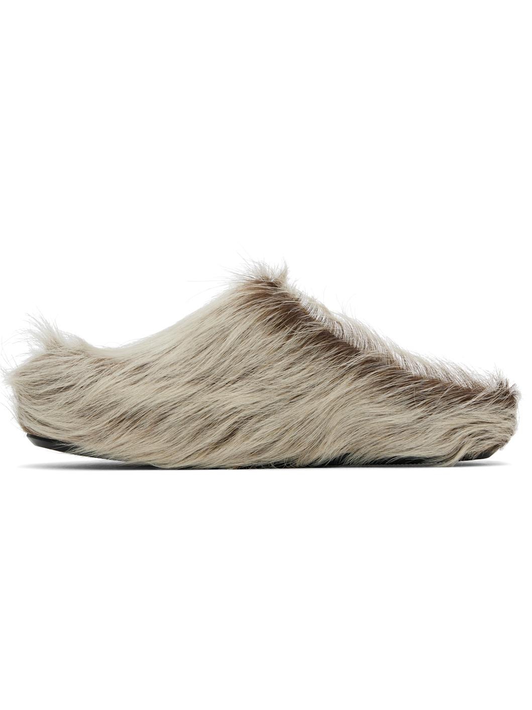 Beige Long Hair Calfskin Fussbett Sabot Loafers - 3