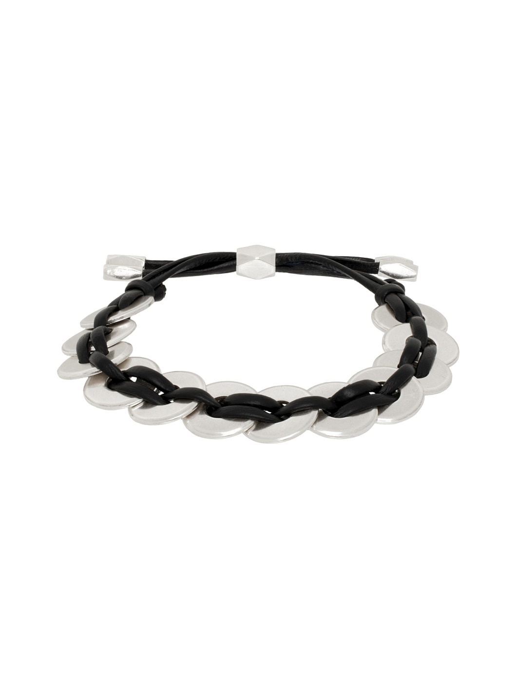 Black & Silver Leather Bracelet - 1