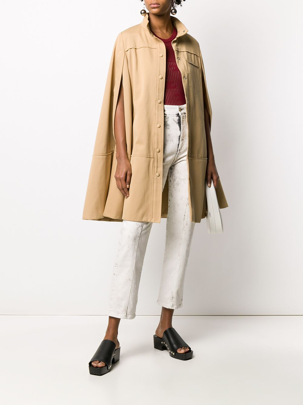 cut-out sleeve flared coat - 2