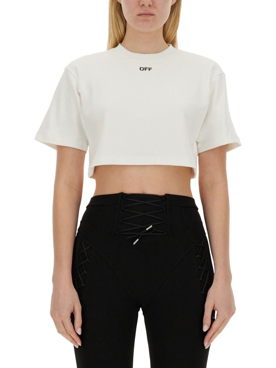 T-SHIRT CROPPED A COSTE CON LOGO OFF - 1