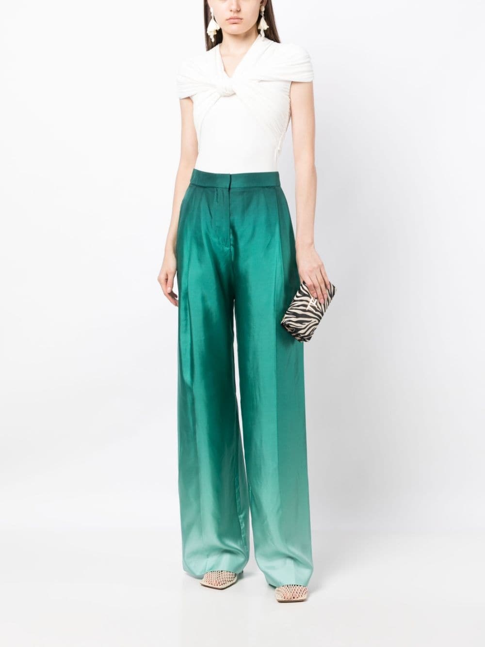 ombré-effect silk palazzo trousers - 2