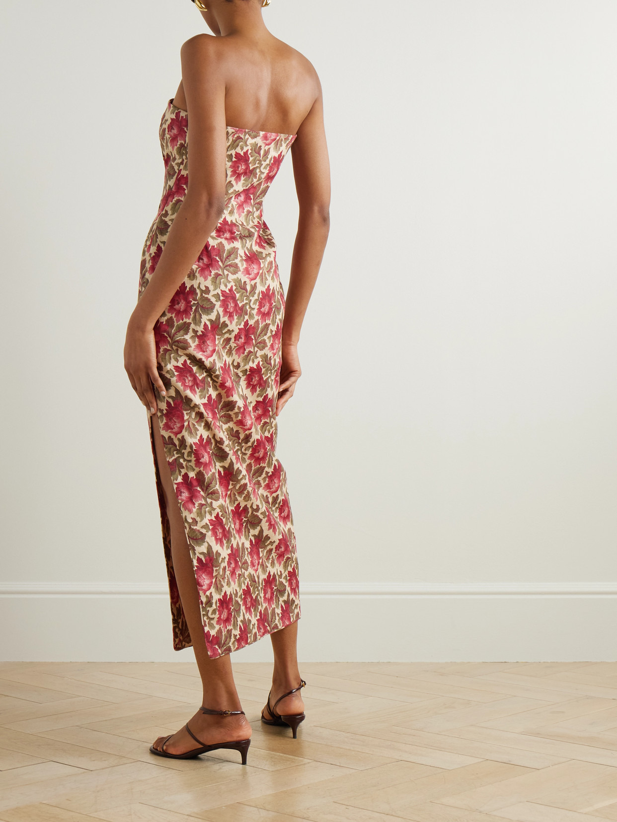 Rosalie Strapless Pintucked Floral-print Linen Midi Dress - 3