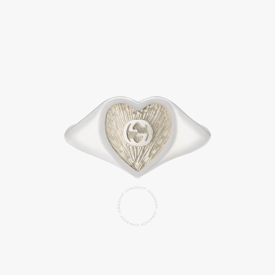 Gucci Interlocking G White Enamel Heart Sterling Silver Ring - 2