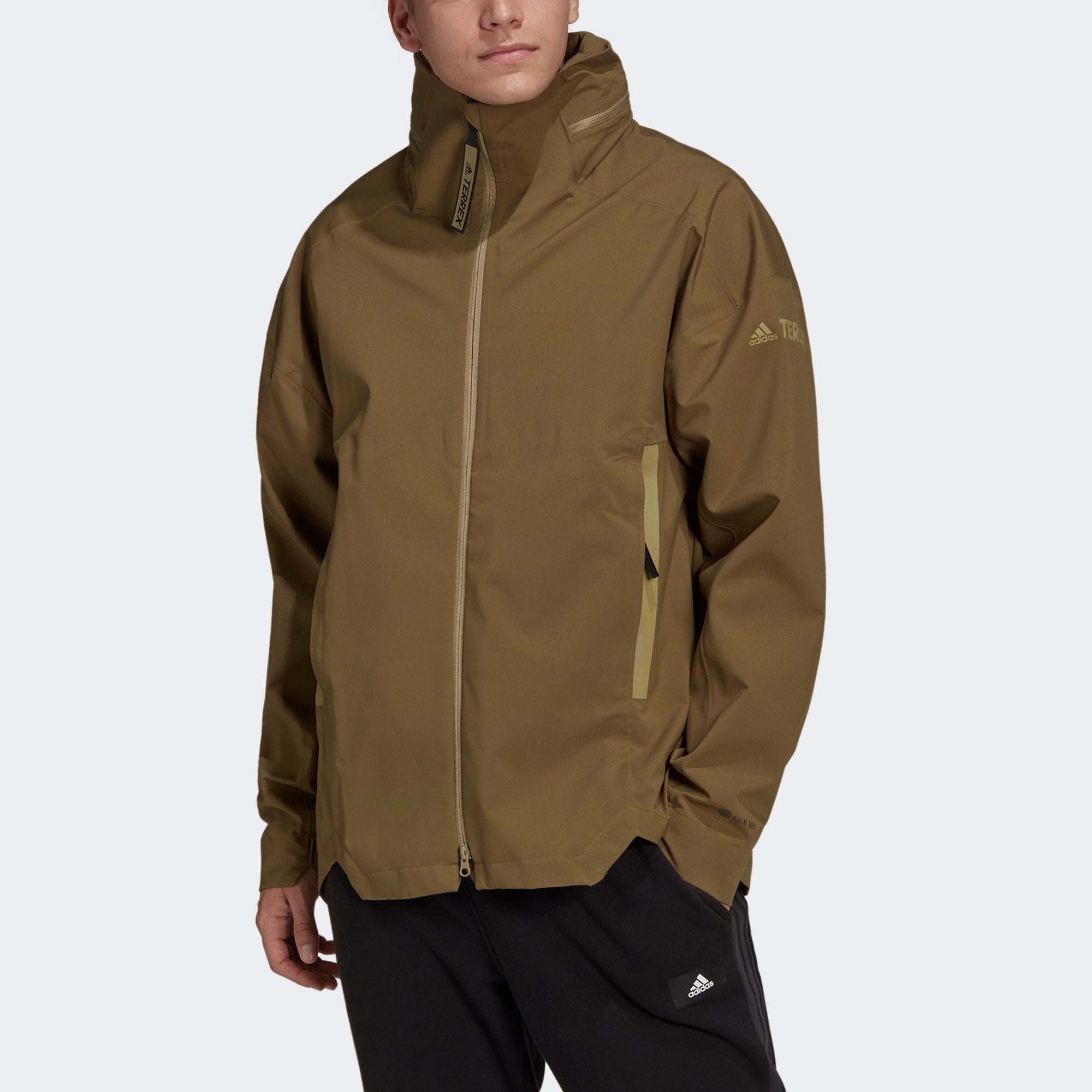 Men's adidas Terrex C Myshelter.R Waterproof Sports Outdoor Hooded Jacket Dark Olive Green H65698 - 2