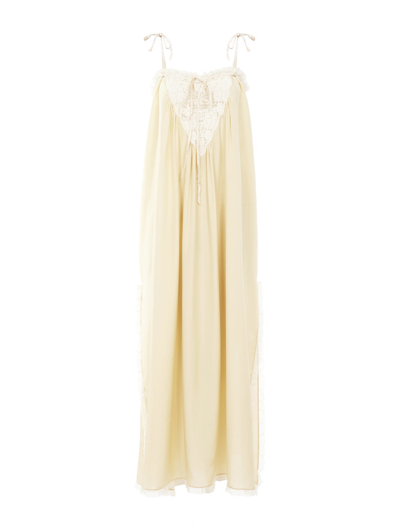 RUFFLED LONG DRESS IN SILK HABOTAI & LACE 1