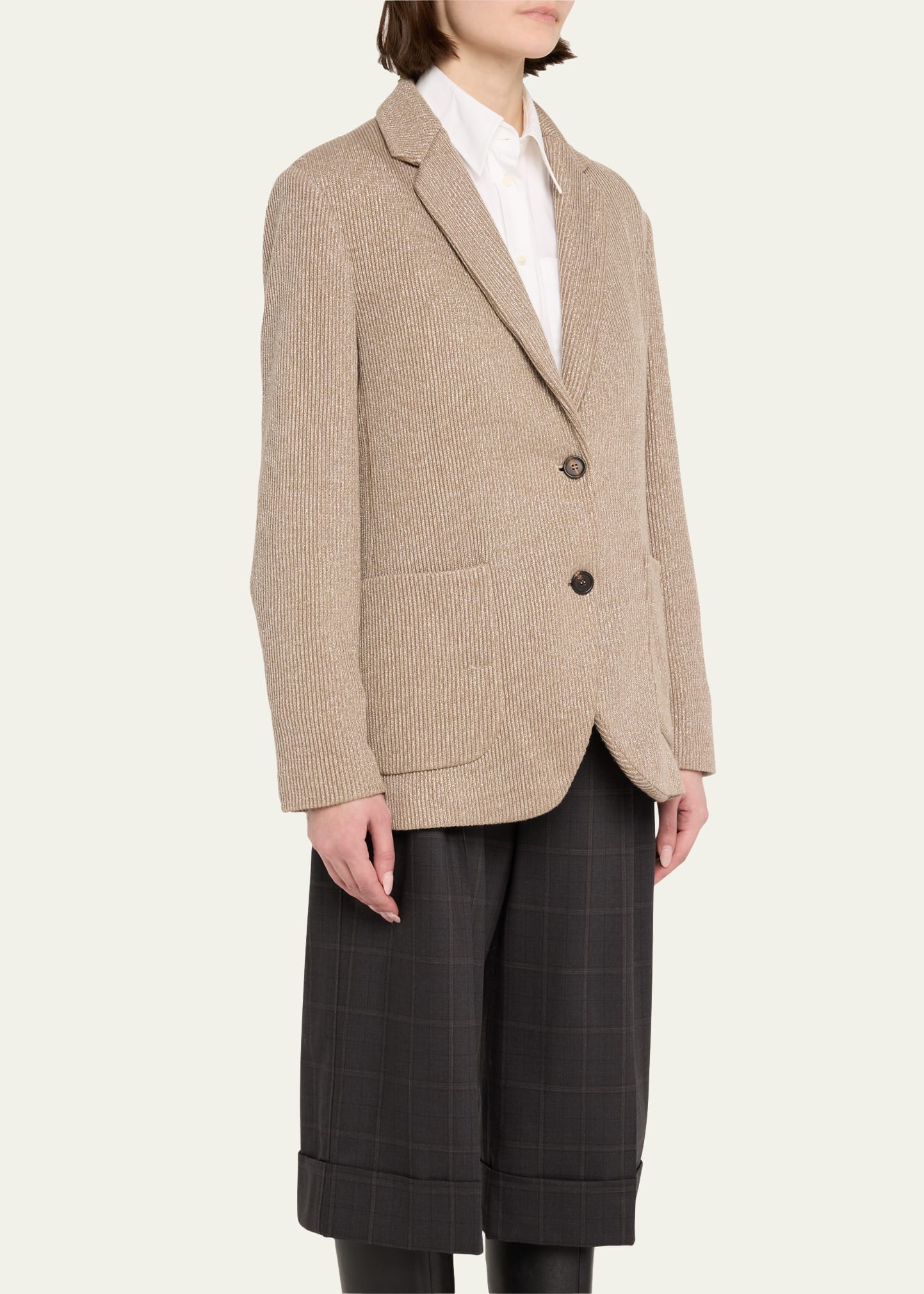 Two-Button Lurex Cotton English Rib Blazer - 4
