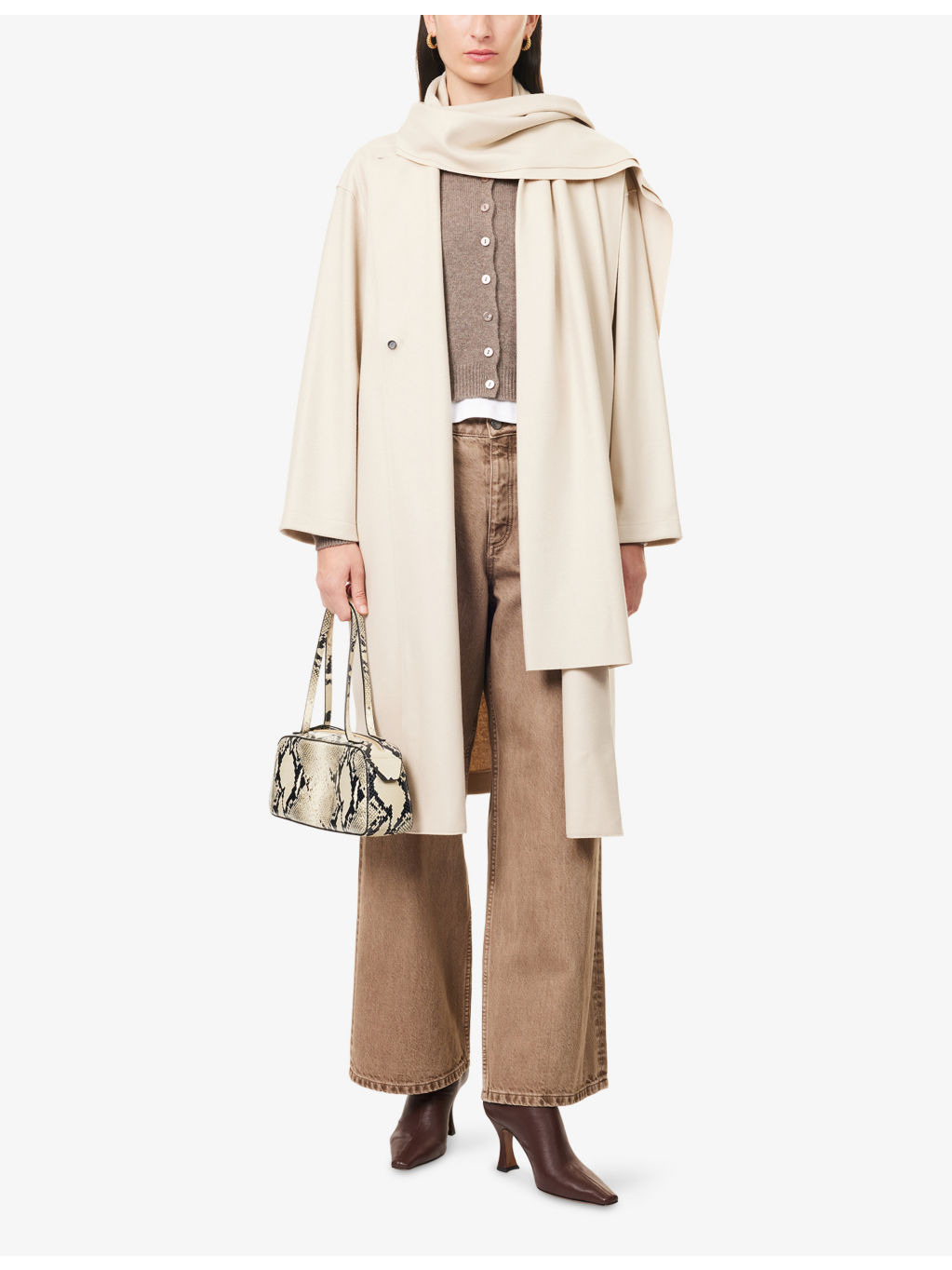 Scarf Long Cashmere-Wool Blend Coat - 2